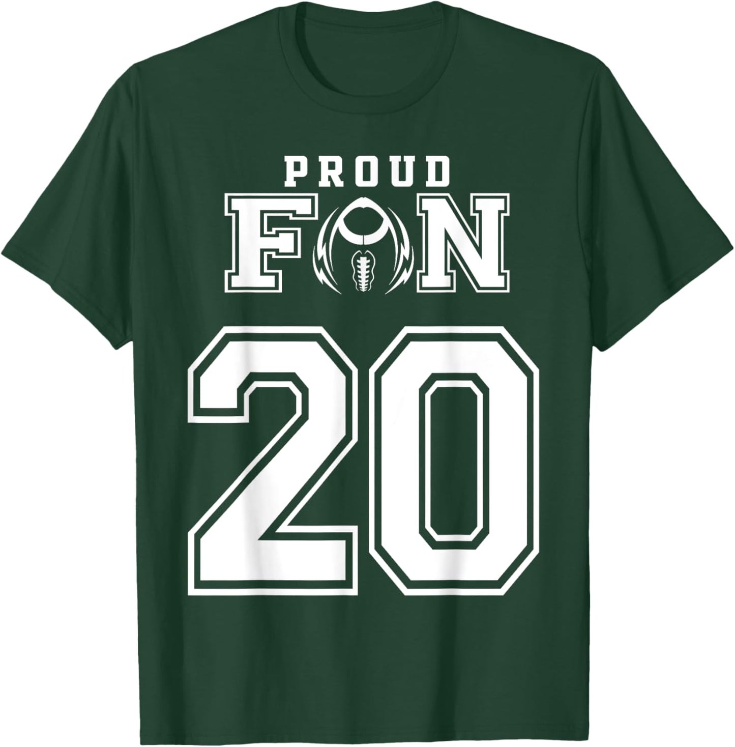 Custom Proud Football Fan Number 20 Personalized T-Shirt - T-Shirt | Forest