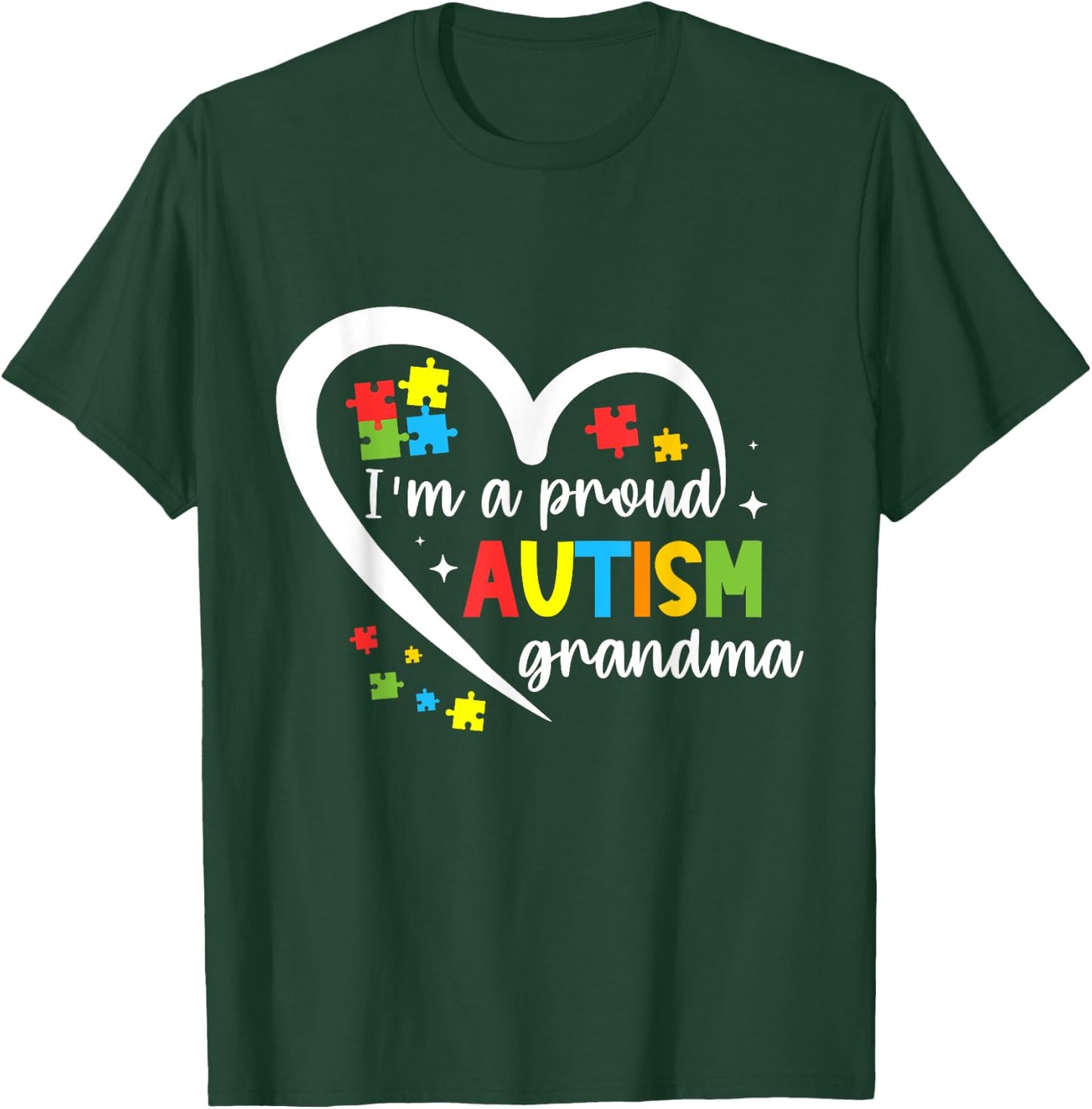 I'm A Proud Grandma Love Heart Autism Awareness Puzzle T-Shirt - T-Shirt | Forest