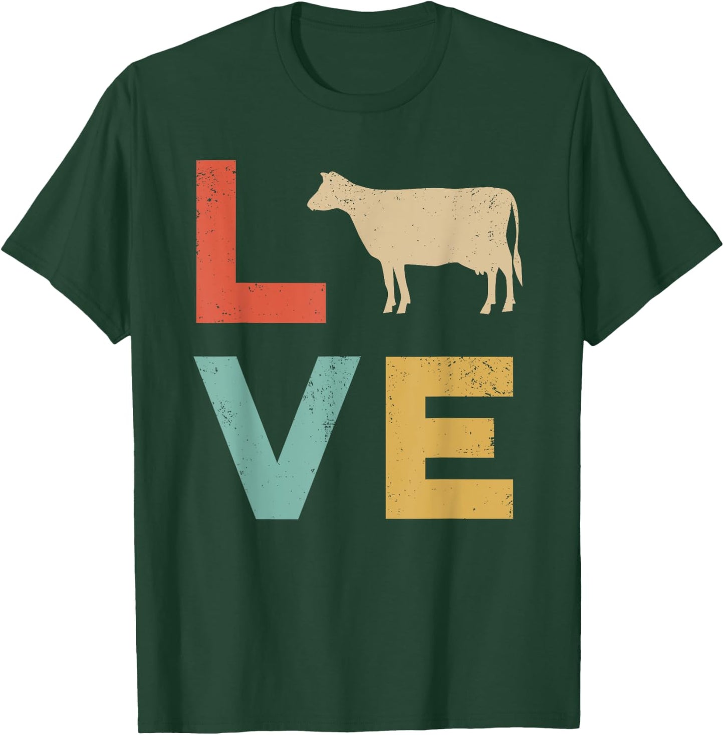 Love Cow Vintage Retro Dairy Cattle Livestock Farmer Gift T-Shirt - T-Shirt | Forest