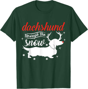Dachshund Dog Through the Snow Weiner Dachshund T-Shirt - T-Shirt | Forest