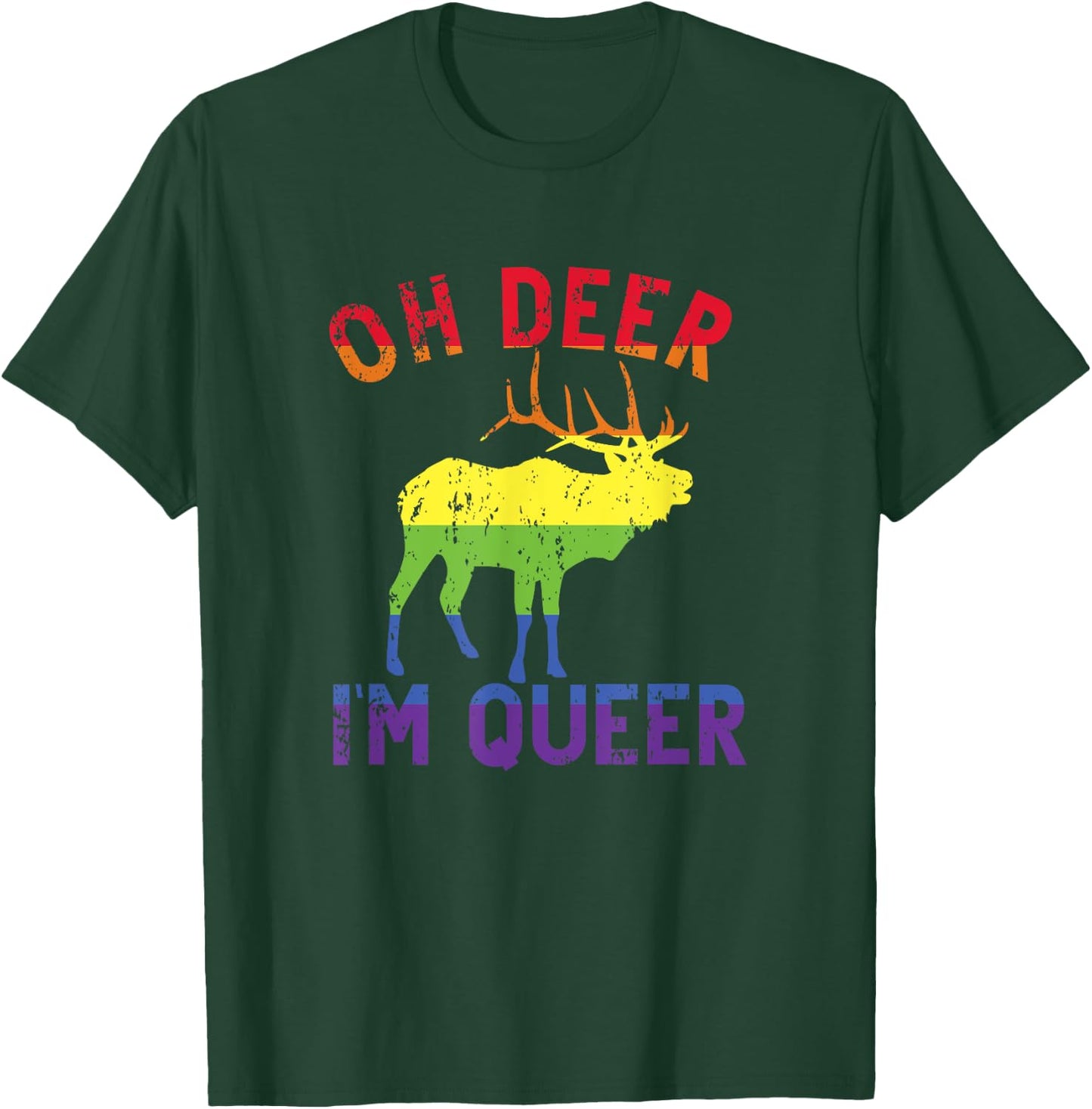 Oh Deer Im Queer Rainbow LGBT Gay Pride Pansexual Lesbian T-Shirt - T-Shirt | Forest