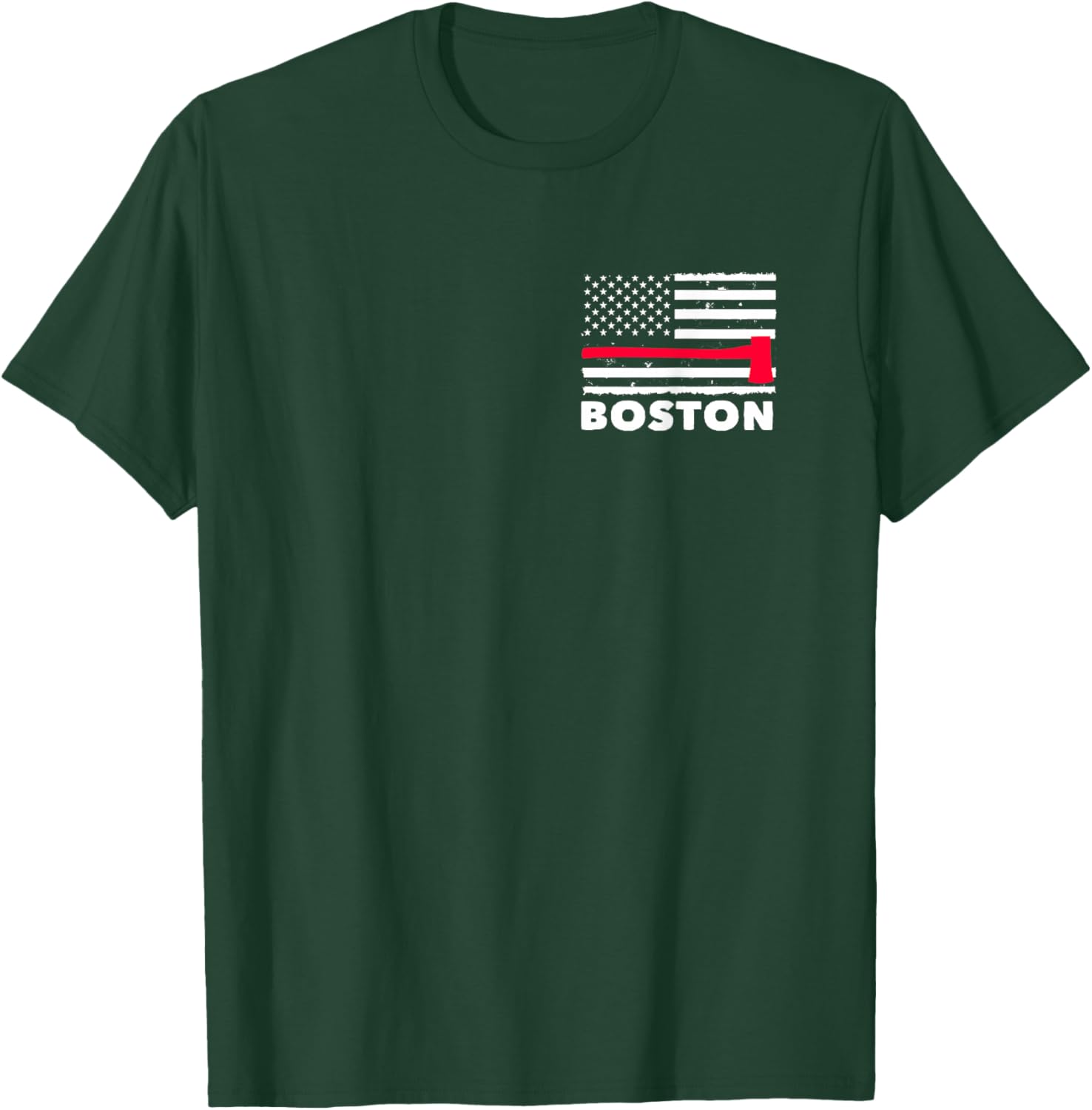 Boston US Flag Pocket Firefighter Thin Red Line Fireman Gift T-Shirt - T-Shirt | Forest
