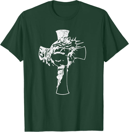 Christ Face in Cross Vintage Bible Verse Religious T-Shirt - T-Shirt | Forest