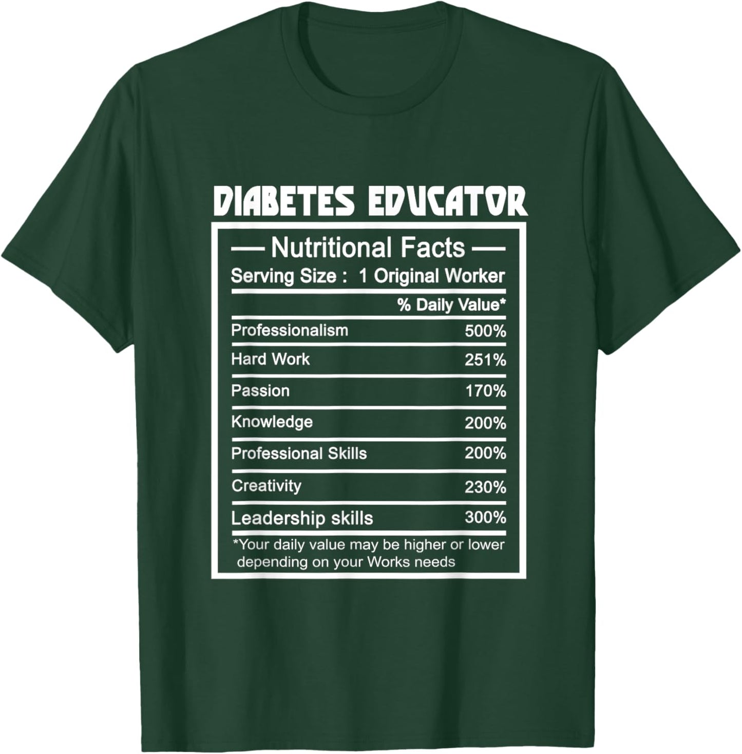 Funny Job Title Worker Nutrition Facts Diabetes Educator T-Shirt - T-Shirt | Forest