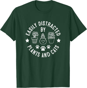 Easily Distracted By Plants and Cats, Plants and Cats T-Shirt - T-Shirt | Forest