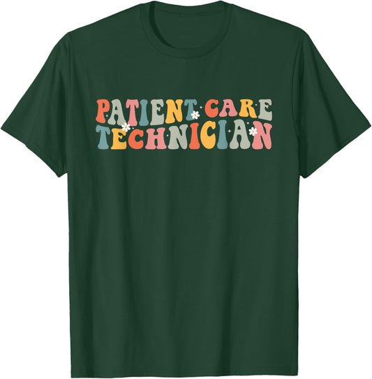 Patient Care Technician PCT Patient Care Tech Retro Groovy T-Shirt - T-Shirt | Forest