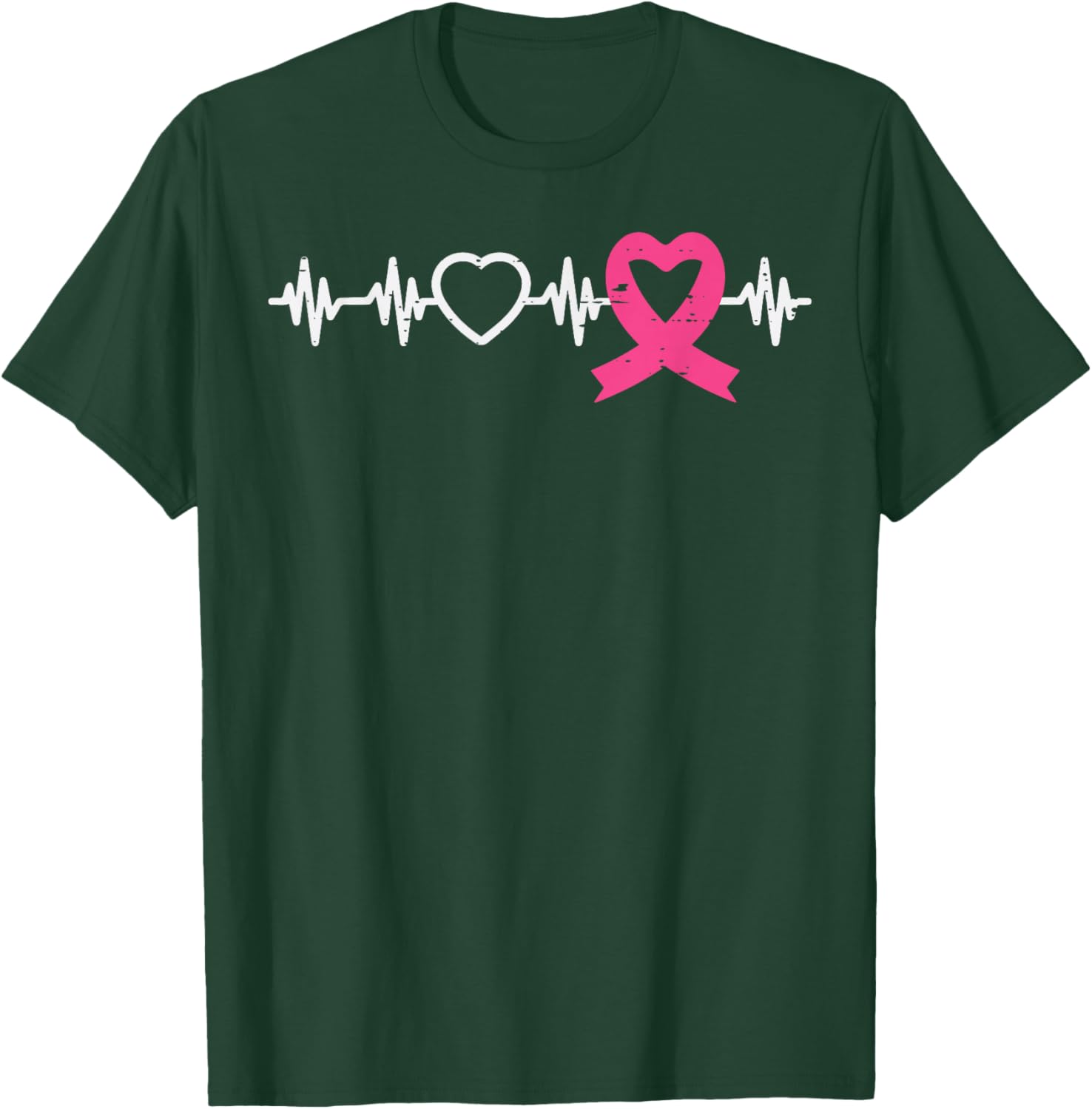 Breast Cancer Heartbeat Pink Ribbon Awareness Women Men Kids T-Shirt - T-Shirt | Forest