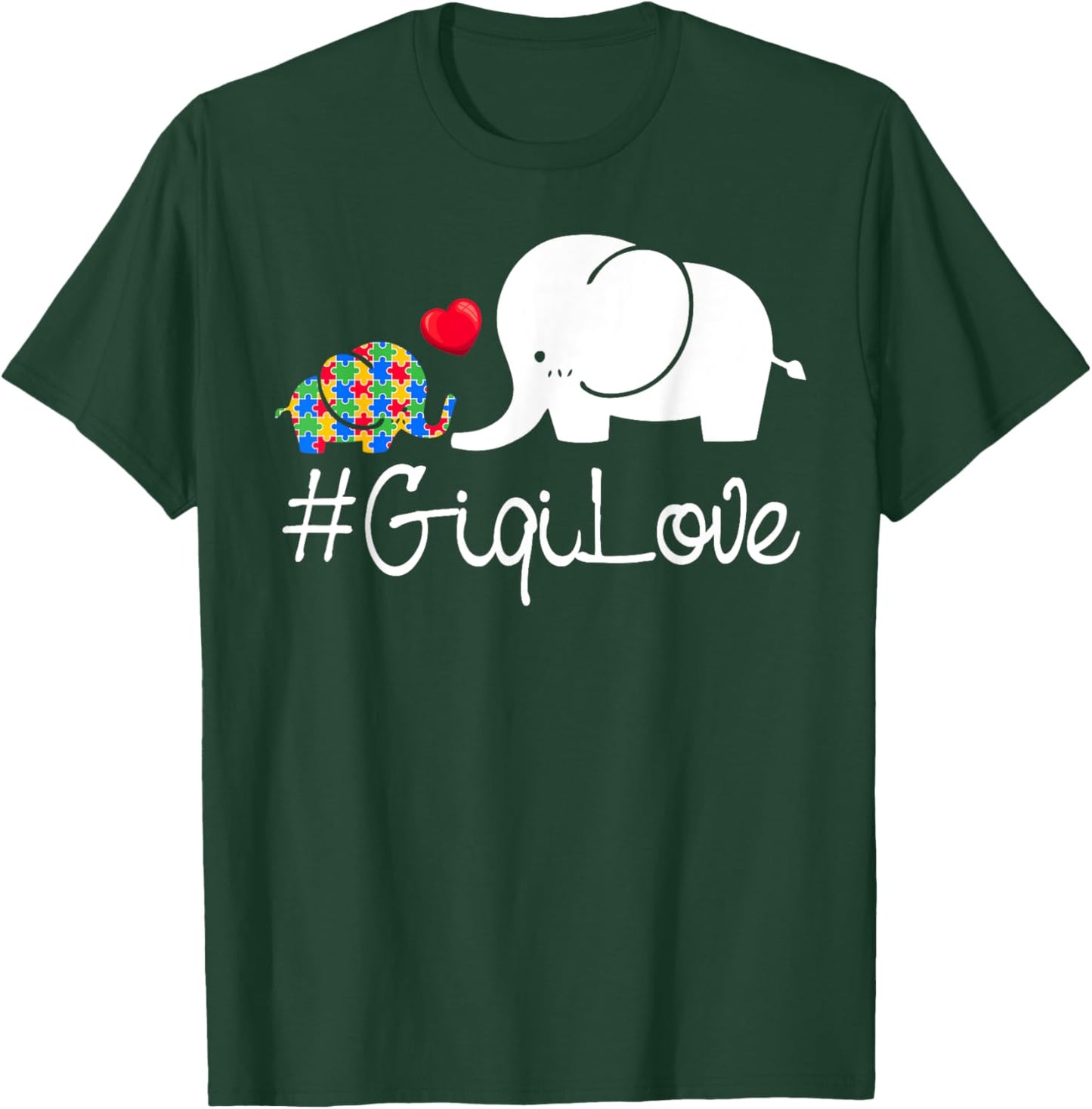 Gigi Love Elephants Autism Awareness Month Puzzles Autism T-Shirt - T-Shirt | Forest