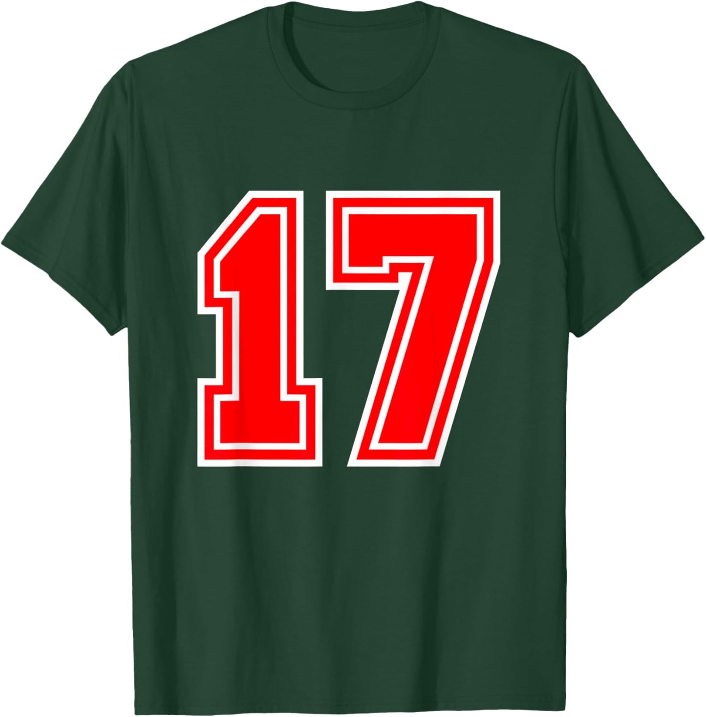 Number #17 Red Sports Team Varsity T-Shirt - T-Shirt | Forest