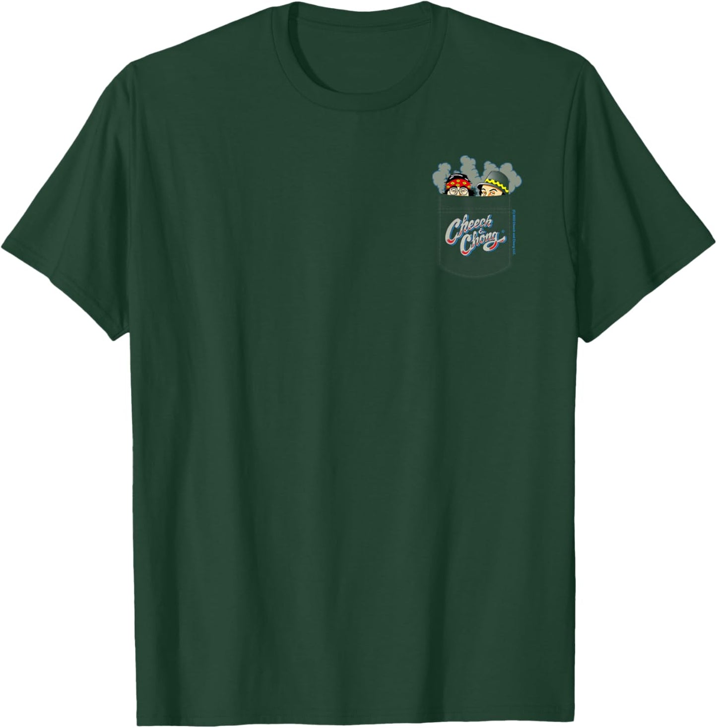 Cheech & Chong Smoking & Peeking From Chest Faux Pocket T-Shirt - T-Shirt | Forest