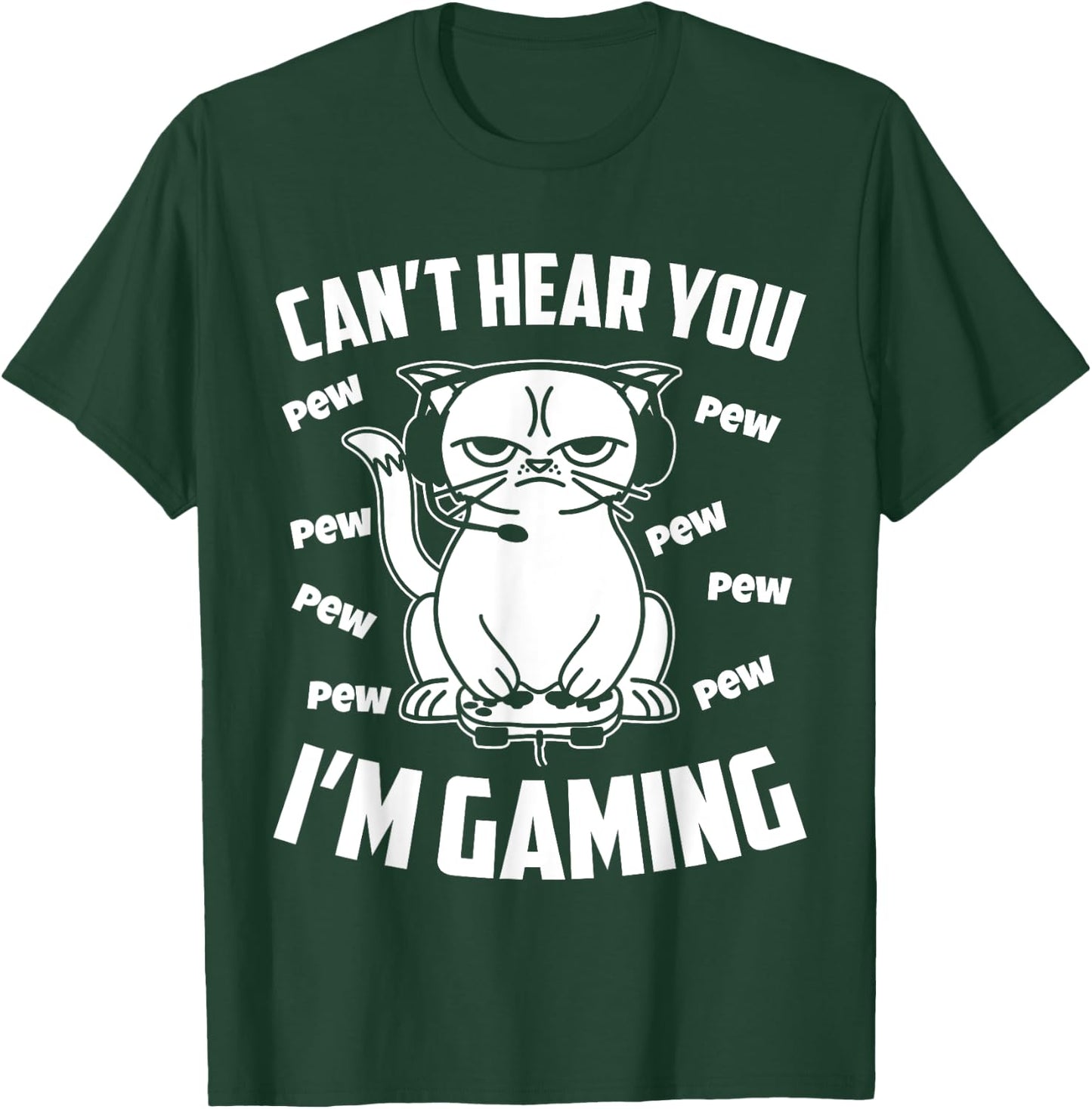 Can't hear you I'm gaming, Funny Gamer Cat Women Girls Kids T-Shirt - T-Shirt | Forest