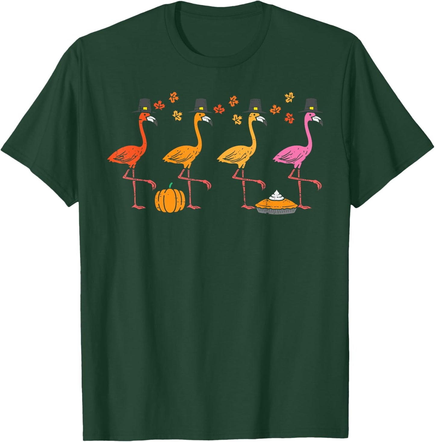 Thanksgiving Flamingos Funny Fall Autumn Bird Men Women Kids T-Shirt - T-Shirt | Forest