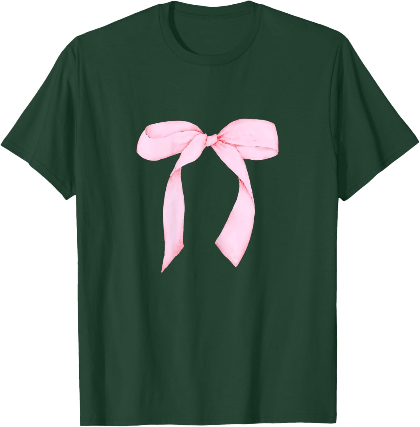 Women's Pink Bow Coquette Aesthetic Bow Print Bow Graphic T-Shirt - T-Shirt | Forest