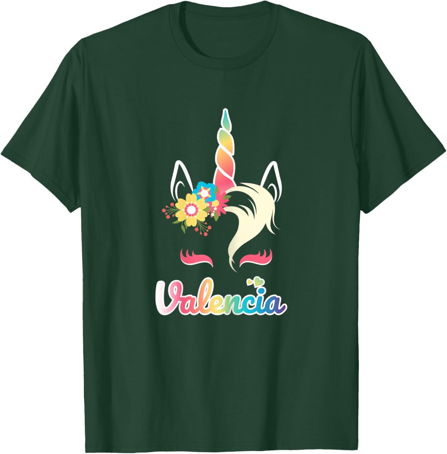 Rainbow Unicorn Valencia apparel Custom Name Gift girls T-Shirt - T-Shirt | Forest
