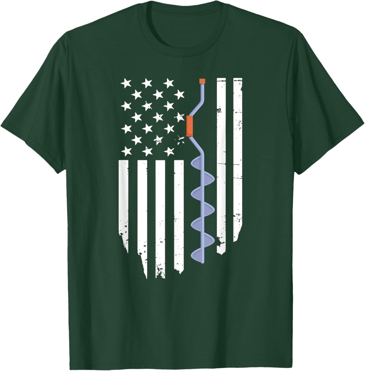 Ice Fishing Retro American Flag USA Fishermen Eskimo Winter T-Shirt - T-Shirt | Forest