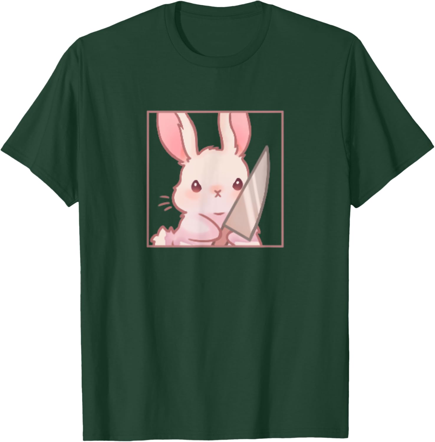 Cute Kawaii Cartoon Coquette Emote Angry Rabbit Bunny Knife T-Shirt - T-Shirt | Forest
