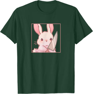 Cute Kawaii Cartoon Coquette Emote Angry Rabbit Bunny Knife T-Shirt - T-Shirt | Forest