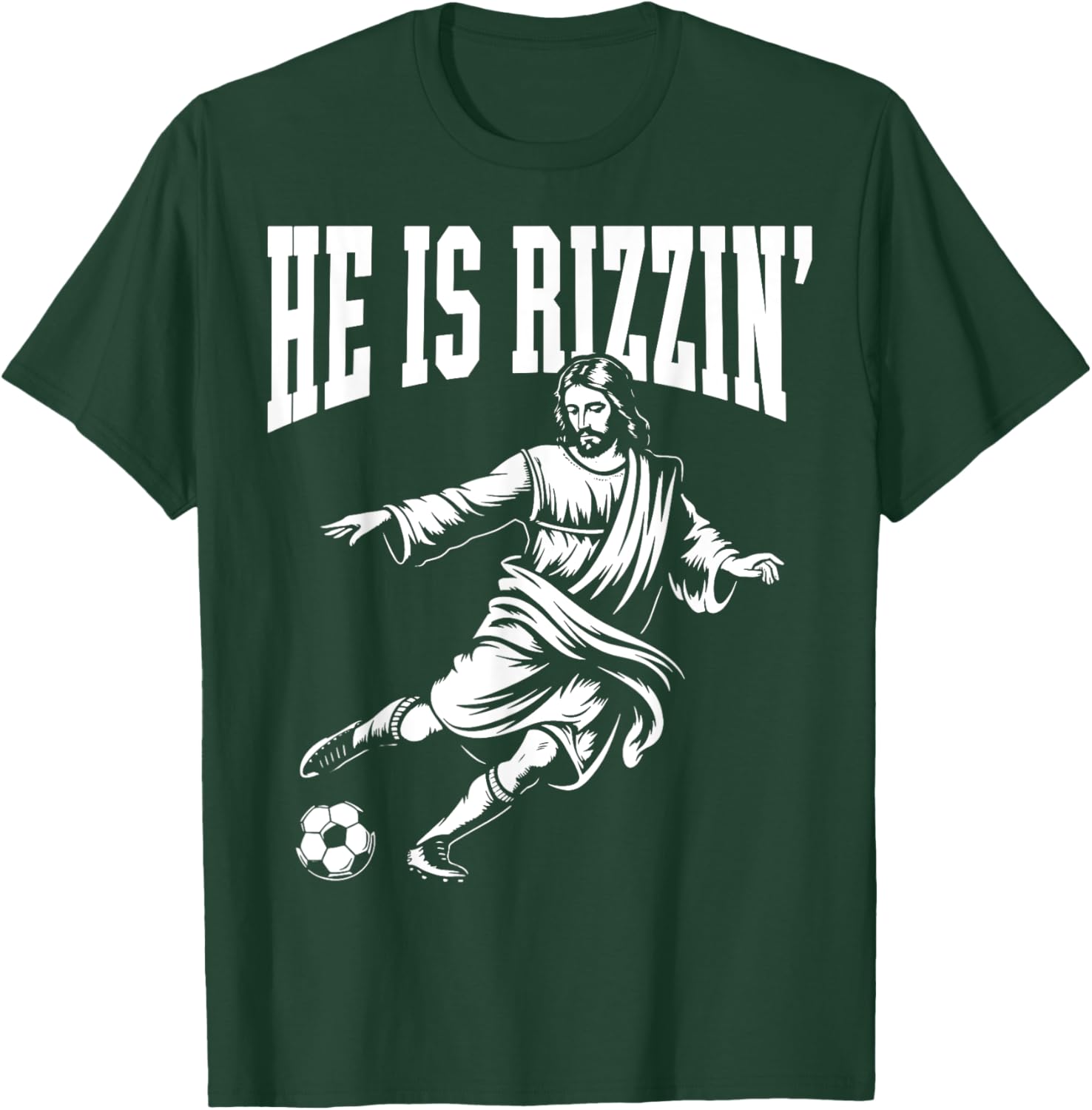 Funny Meme God Christian Christmas He Is Rizzin Jesus Soccer T-Shirt - T-Shirt | Forest