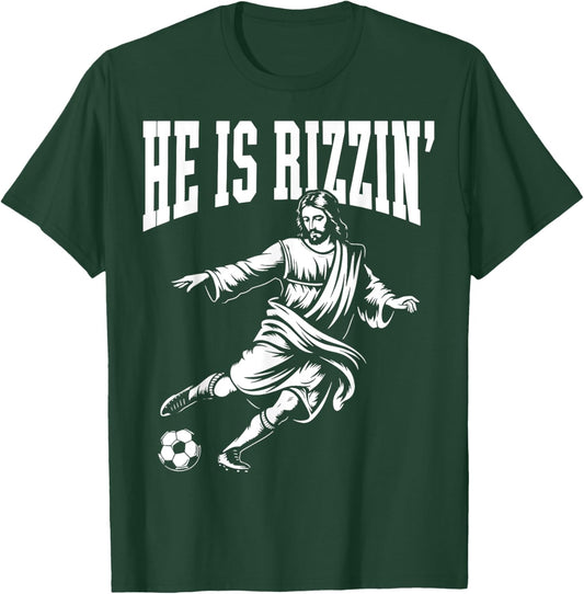 Funny Meme God Christian Christmas He Is Rizzin Jesus Soccer T-Shirt - T-Shirt | Forest