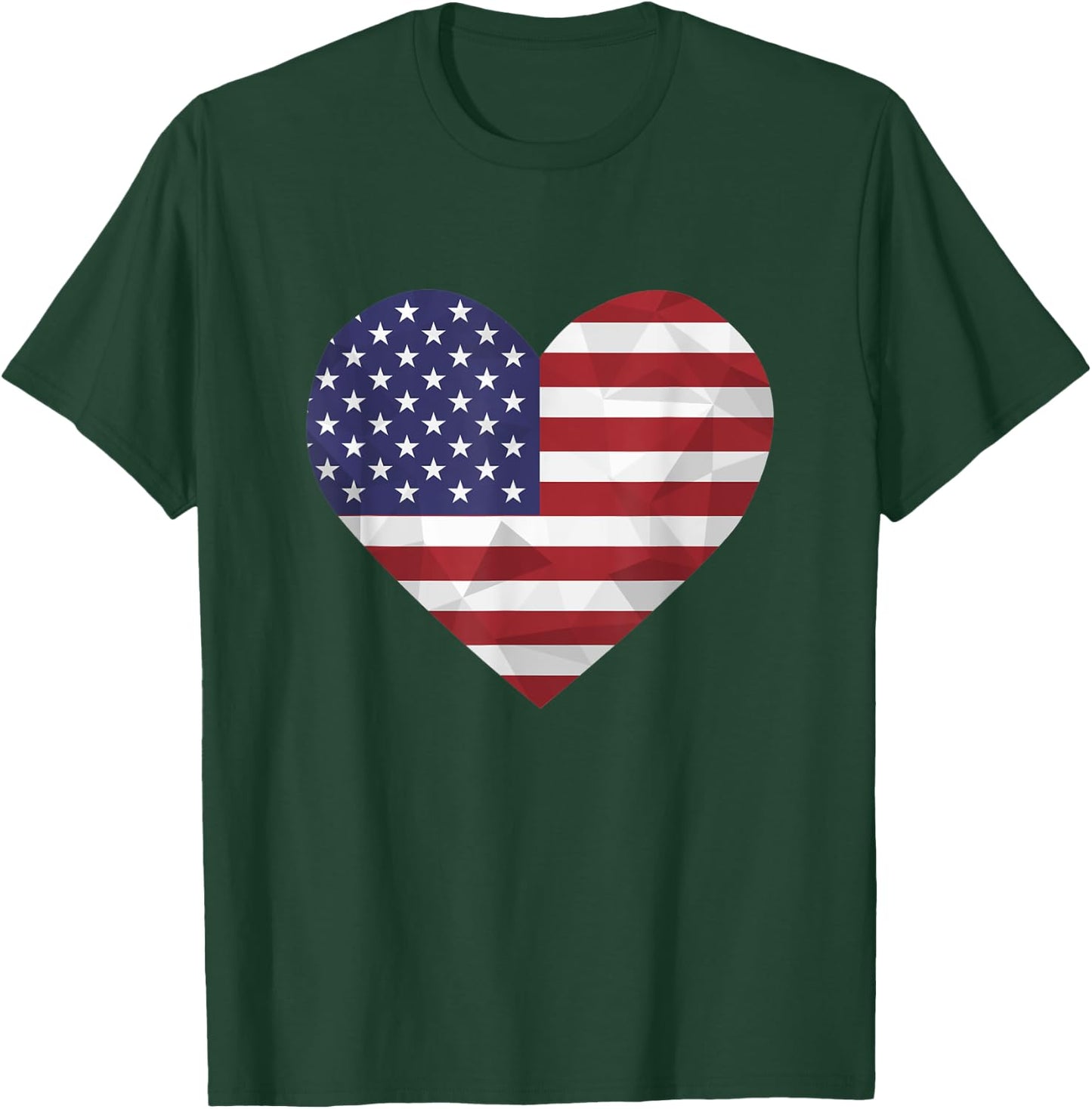 I Love United States of America Flag Heart Low Poly American T-Shirt - T-Shirt | Forest
