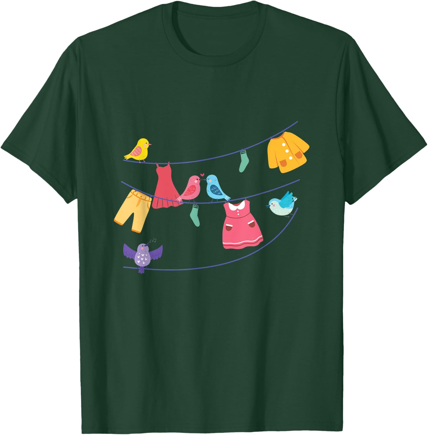 Laundry Birds Hanging On Clothes Line Bird Lover Rope Gift T-Shirt - T-Shirt | Forest