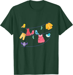 Laundry Birds Hanging On Clothes Line Bird Lover Rope Gift T-Shirt - T-Shirt | Forest