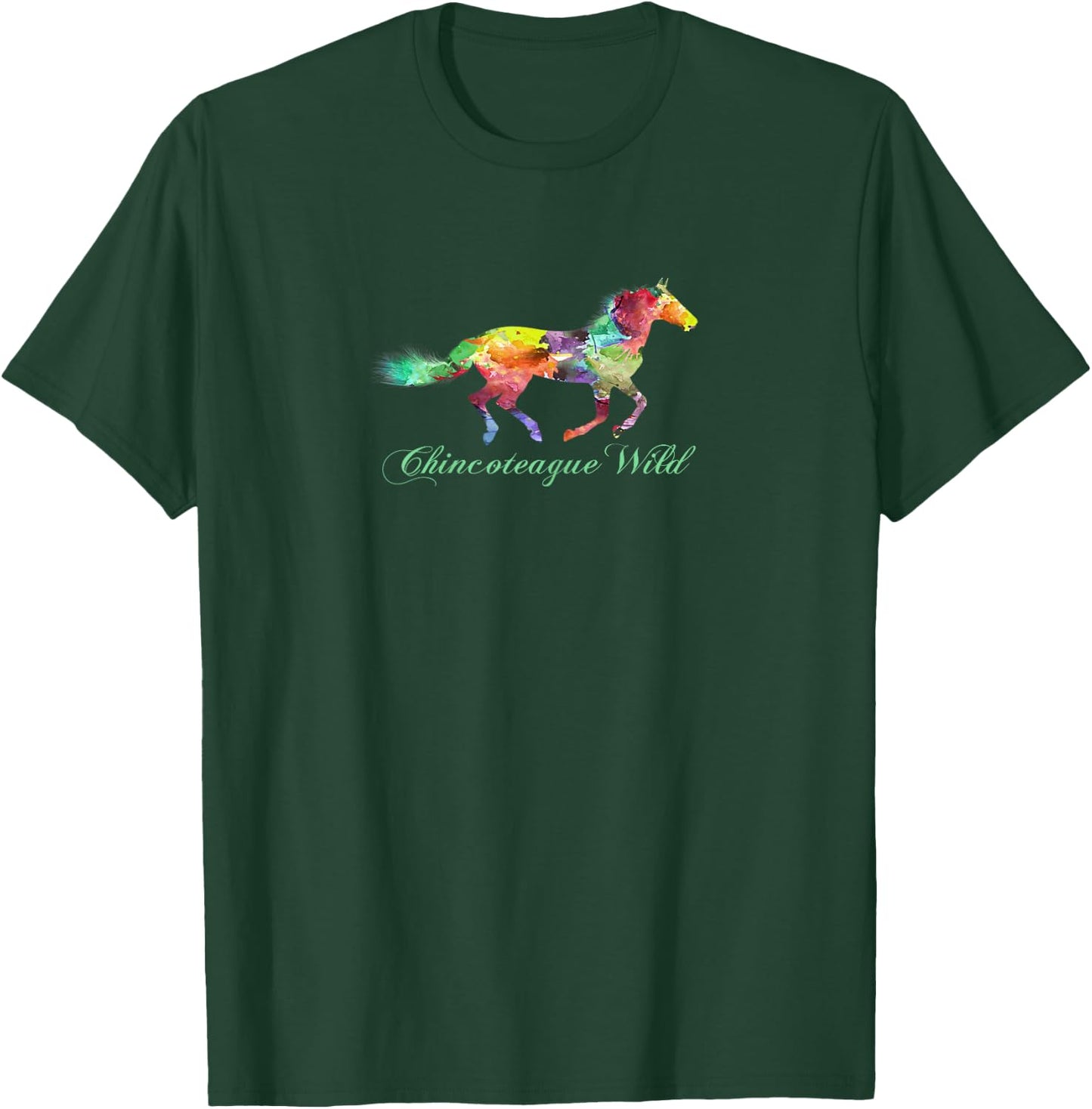 Sunshine Boy Graphic Arts Chincoteague Wild Pony - Women's X-Small Black Modern Letter Print T Back T-Shirt - T-Shirt | Forest