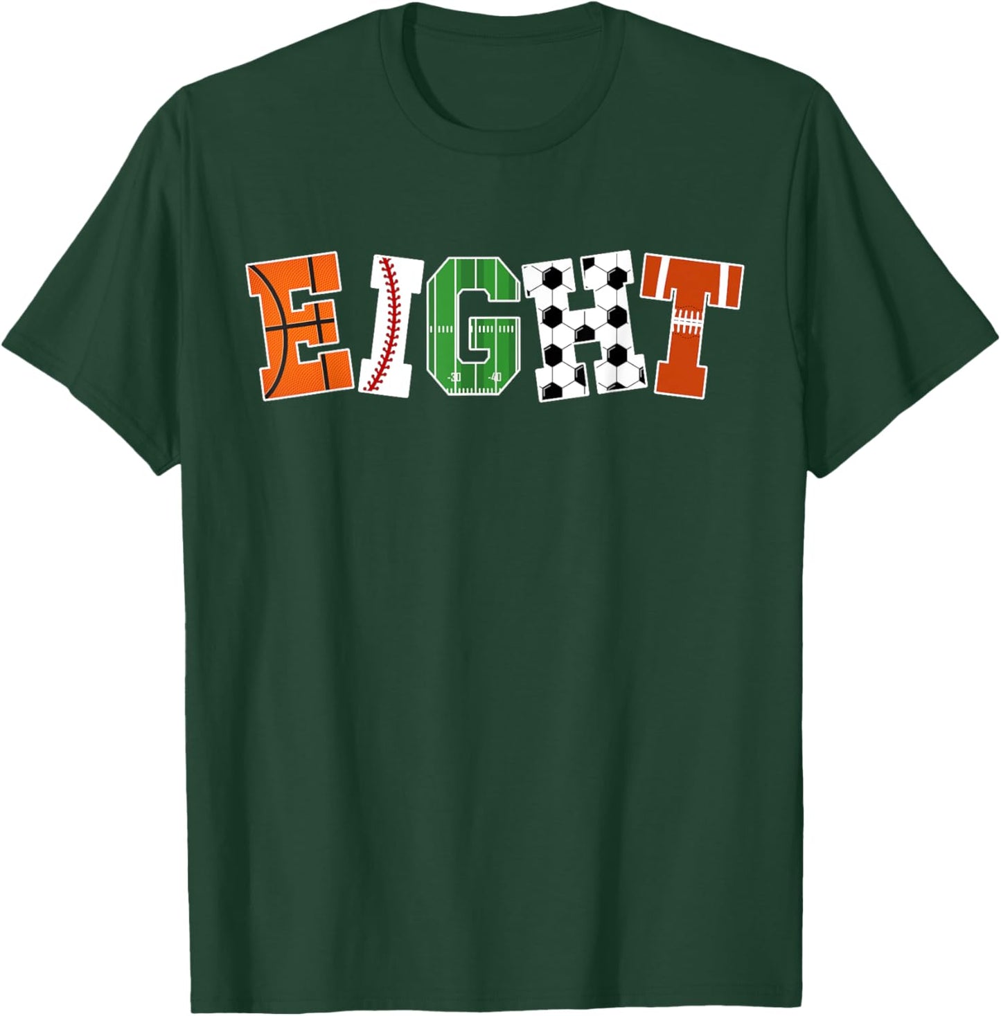 8th Birthday Sports Birthday Party 8 Year Old Boy T-Shirt - T-Shirt | Forest