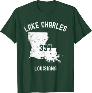 Lake Charles Louisiana LA 337 Vintage Athletic Style T-Shirt - T-Shirt | Forest