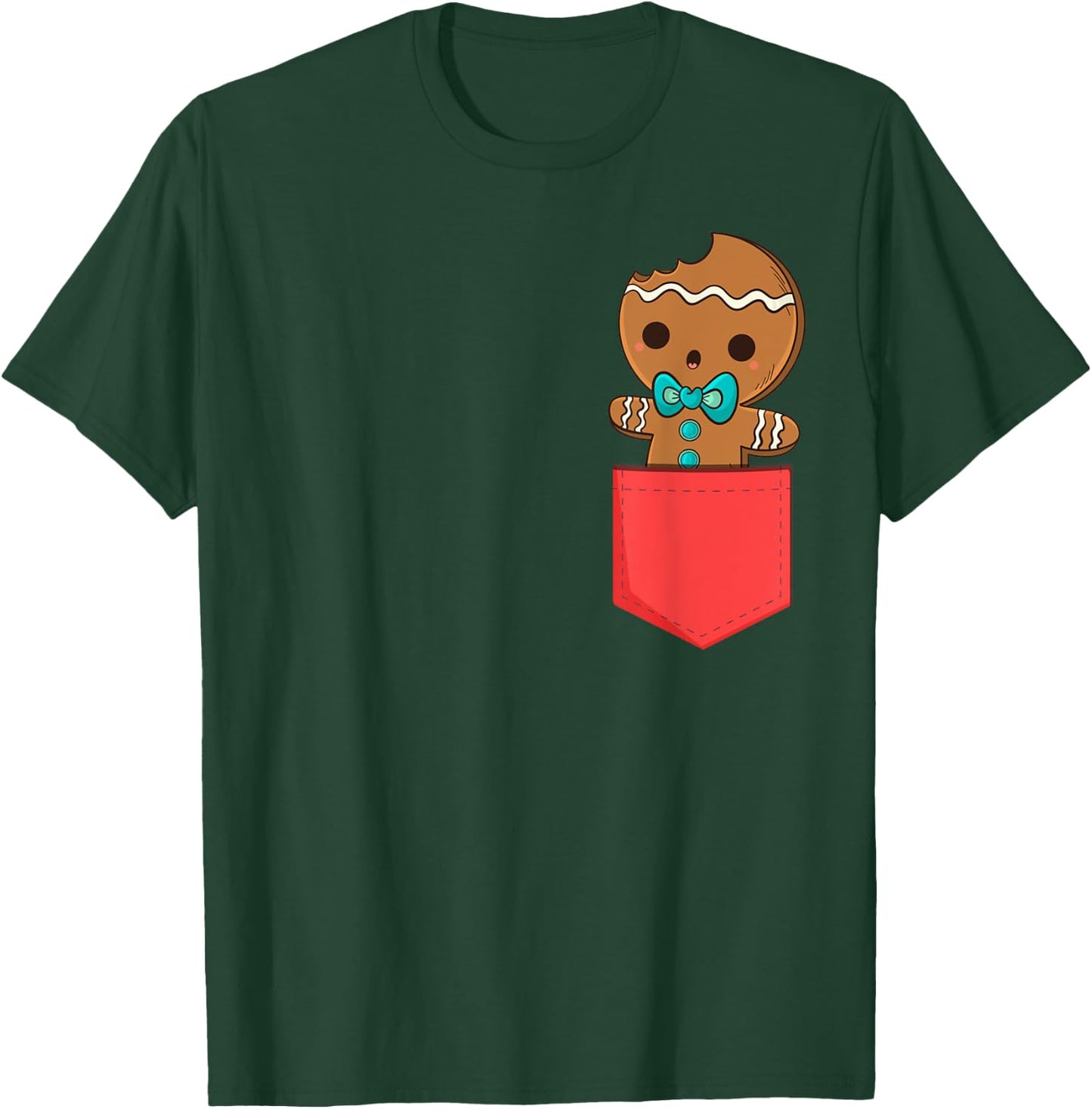 Cute Pocket Gingerbread Man Christmas In Pocket T-Shirt - T-Shirt | Forest