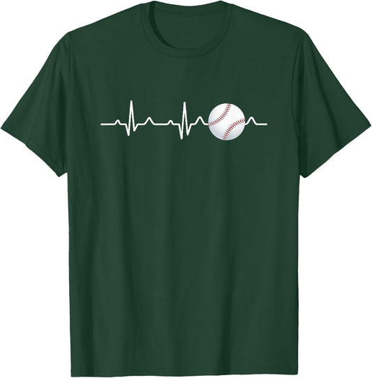 Baseball Player Coach or Team Heartbeat T-Shirt - T-Shirt | Forest