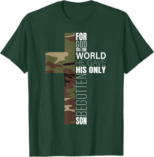 Green Camo Christian Cross Bible Verse Gifts Men John 3 16 Premium T-Shirt - T-Shirt | Forest