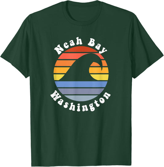 Retro Neah Bay Washington Vacation Beach Wave Souvenir Women Kids T-Shirt - T-Shirt | Forest