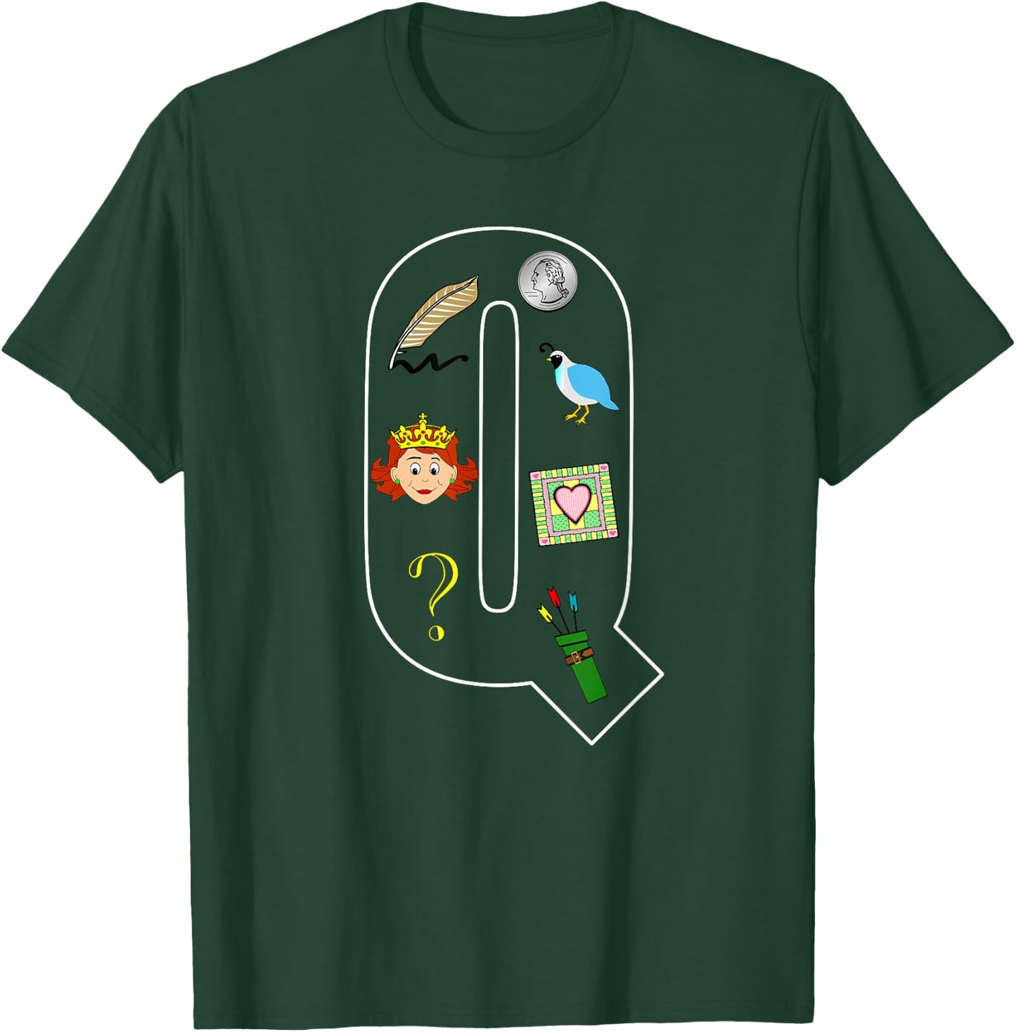 Alphabet Letter Q Phonics Objects That Start With Q Shirt T-Shirt - T-Shirt | Forest