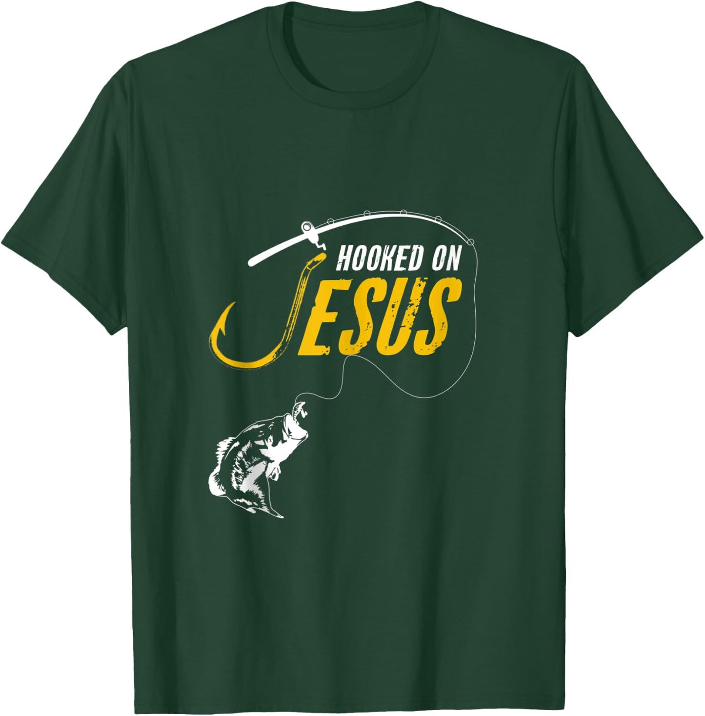 Hooked on Jesus Funny Christian Fishing T-Shirt - T-Shirt | Forest