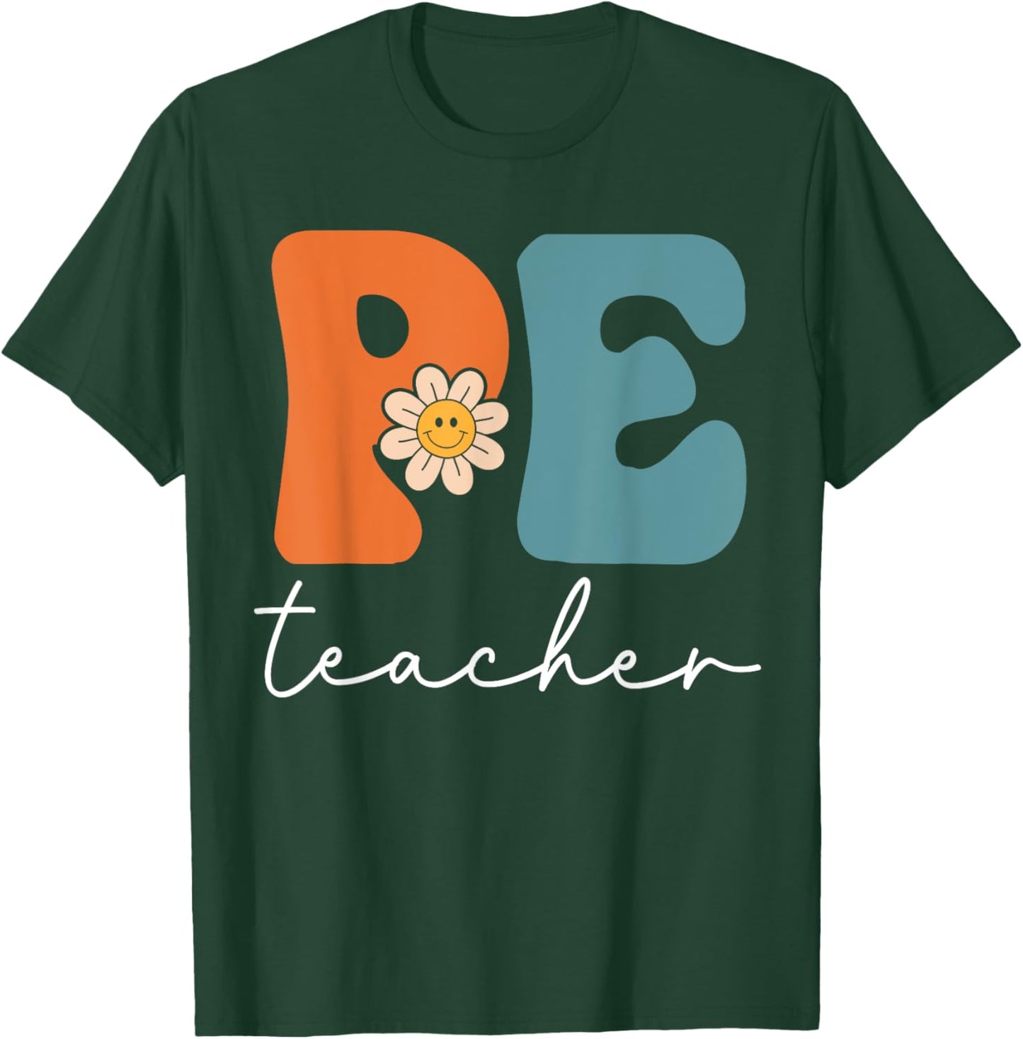 PE Teacher Team Retro Groovy Vintage First Day Of School Women Kids T-Shirt - T-Shirt | Forest