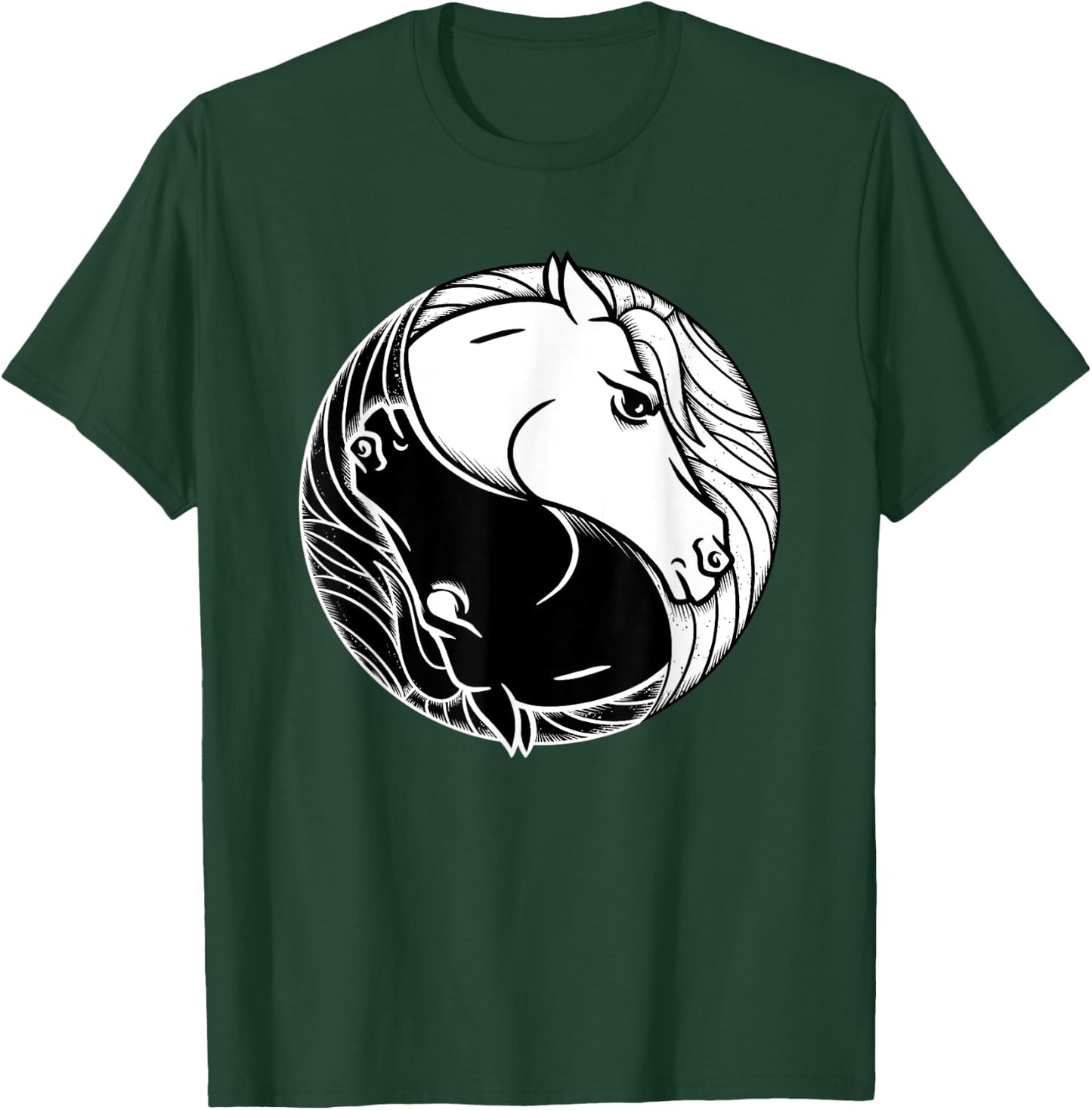 Horse Yin And Yang - Tai Chi Symbol Equine Animal T-Shirt - T-Shirt | Forest