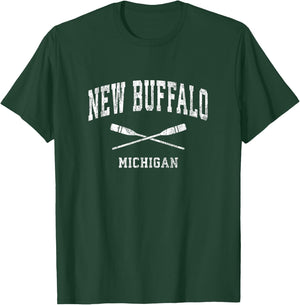 New Buffalo Michigan Vintage Nautical Paddles Sports Oars T-Shirt - T-Shirt | Forest