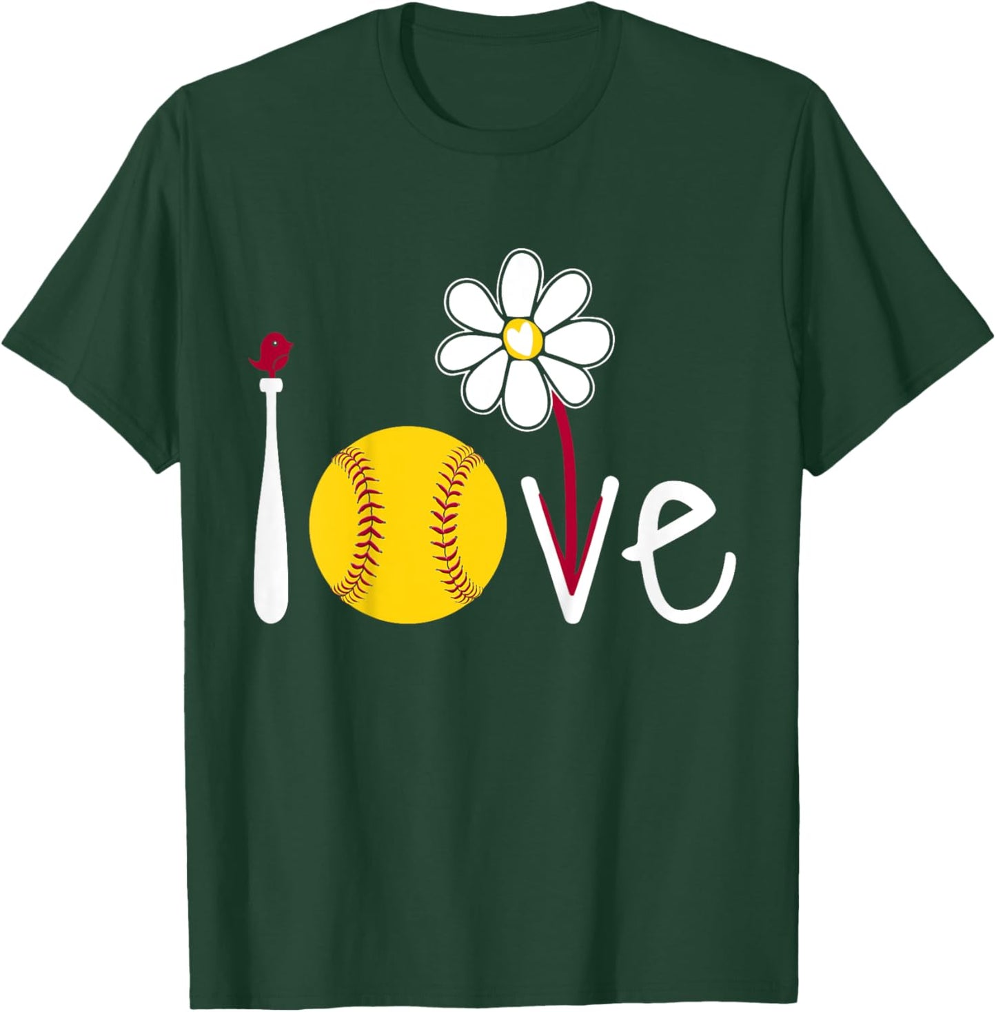 Kids Softball-Shirt Teen Girl Youth Cute I Love Softball Flowers T-Shirt - T-Shirt | Forest
