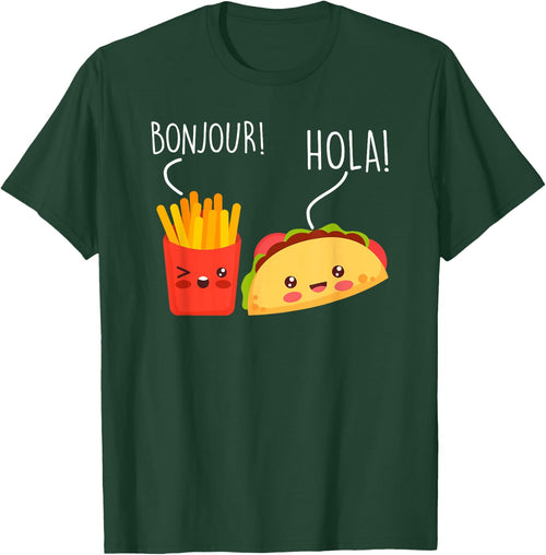 Bonjour Hola French Fries Taco Funny Language Food Pun
