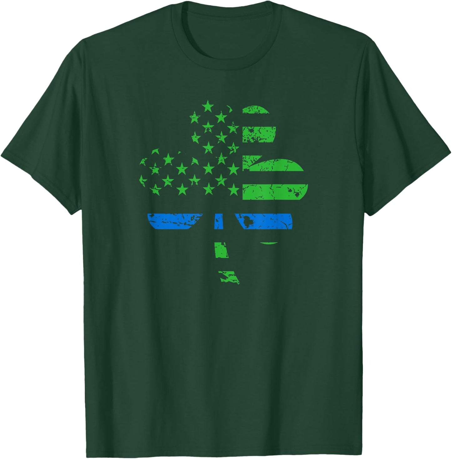 Shamrock USA Flag Thin Blue Line Police St. Patrick's Day T-Shirt - T-Shirt | Forest