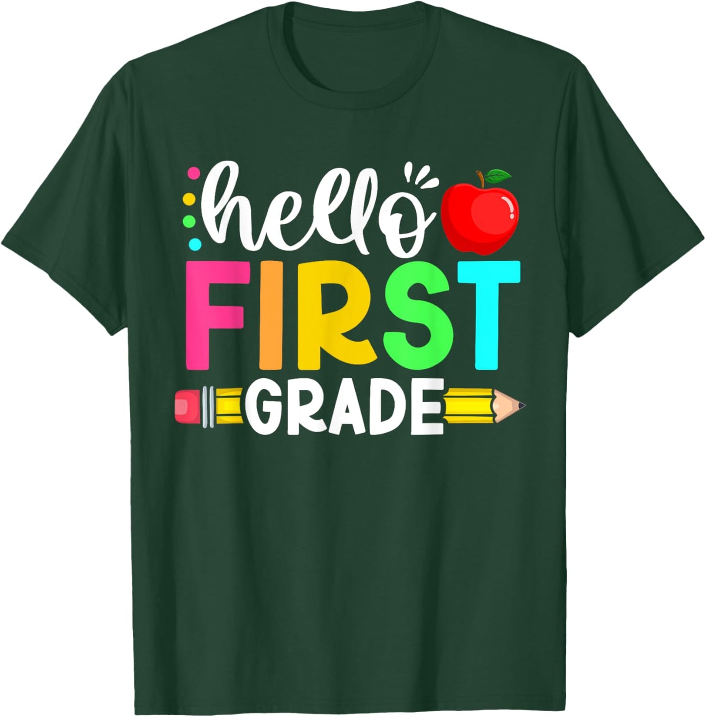 Hello First 1st Grade Back To School Teachers Boys Girls T-Shirt - T-Shirt | Forest