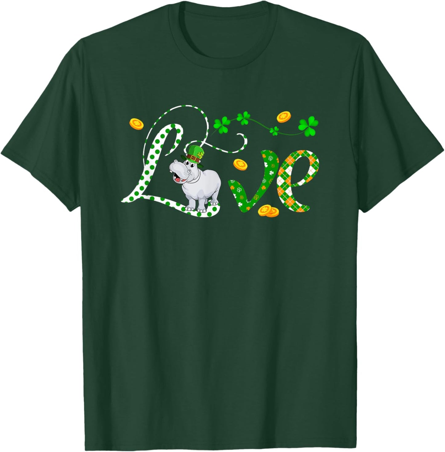 LOVE St. Patrick's Day Hippo Costume Clovers Lover Kids T-Shirt - T-Shirt | Forest