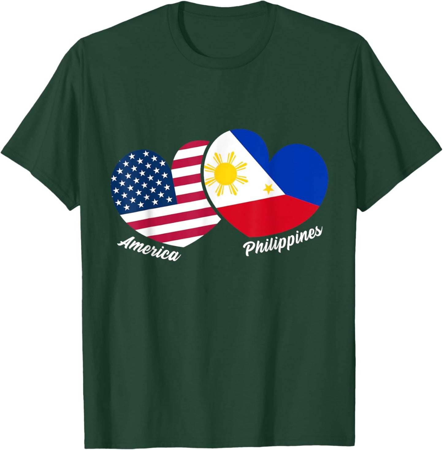 America Philippines Flag Heart American Filipino Pinoy T-Shirt - T-Shirt | Forest