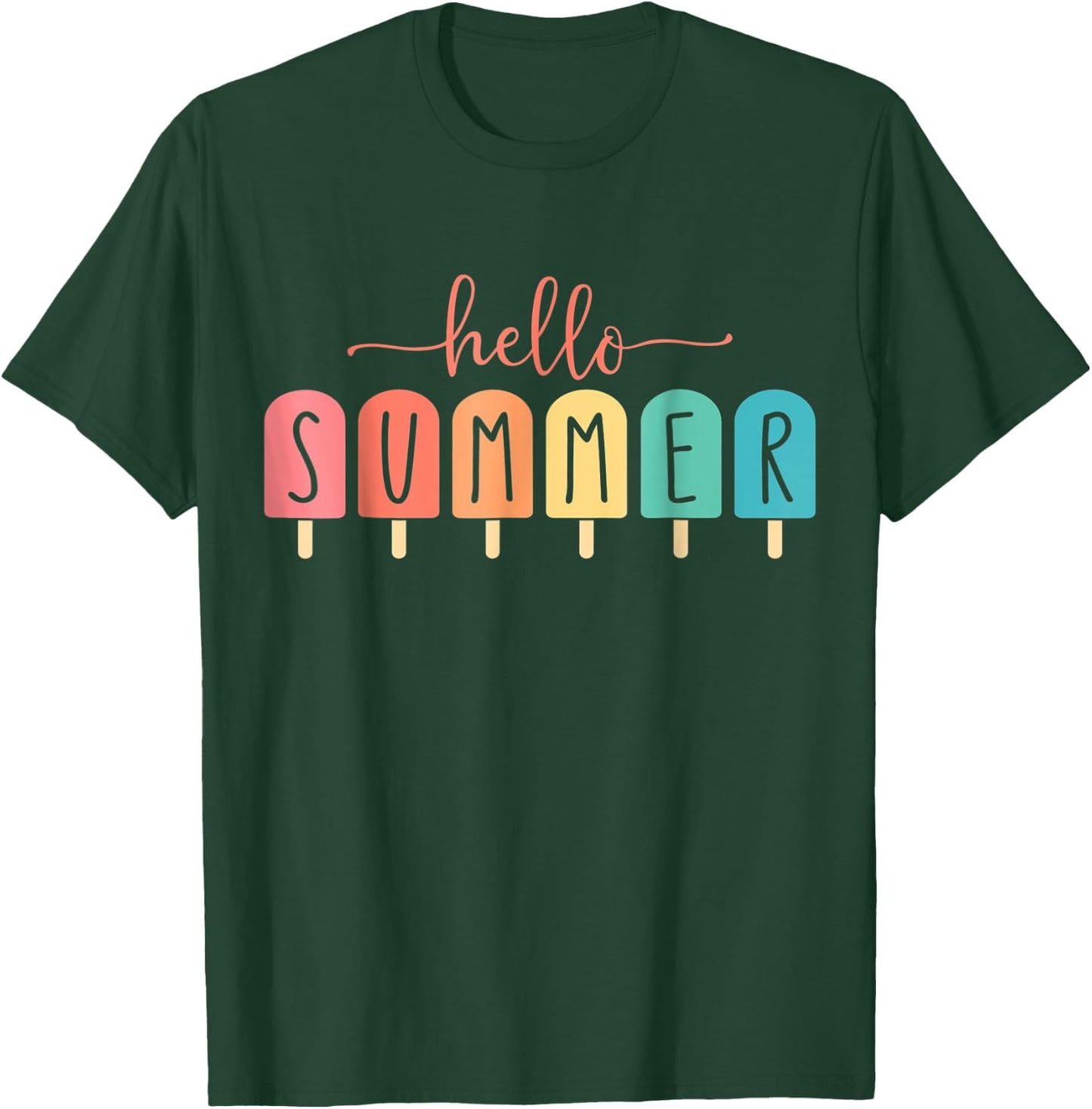 Hello Summer Vacation Ice Cream Popsicle Ice Lolly Men Women Girls Kids T-Shirt - T-Shirt | Forest
