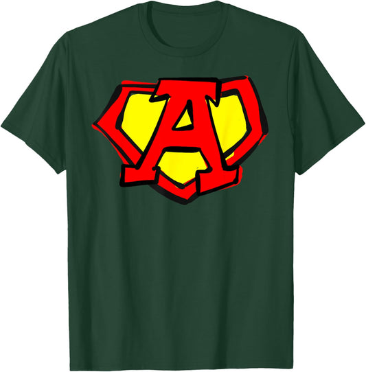 Superhero Letter on Chest A cute cartoon version T-Shirt - T-Shirt | Forest