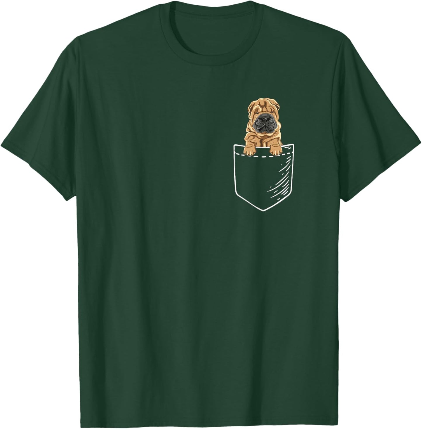 Funny Kids Cartoon Pocket Shar Pei Dog Lover T-Shirt - T-Shirt | Forest