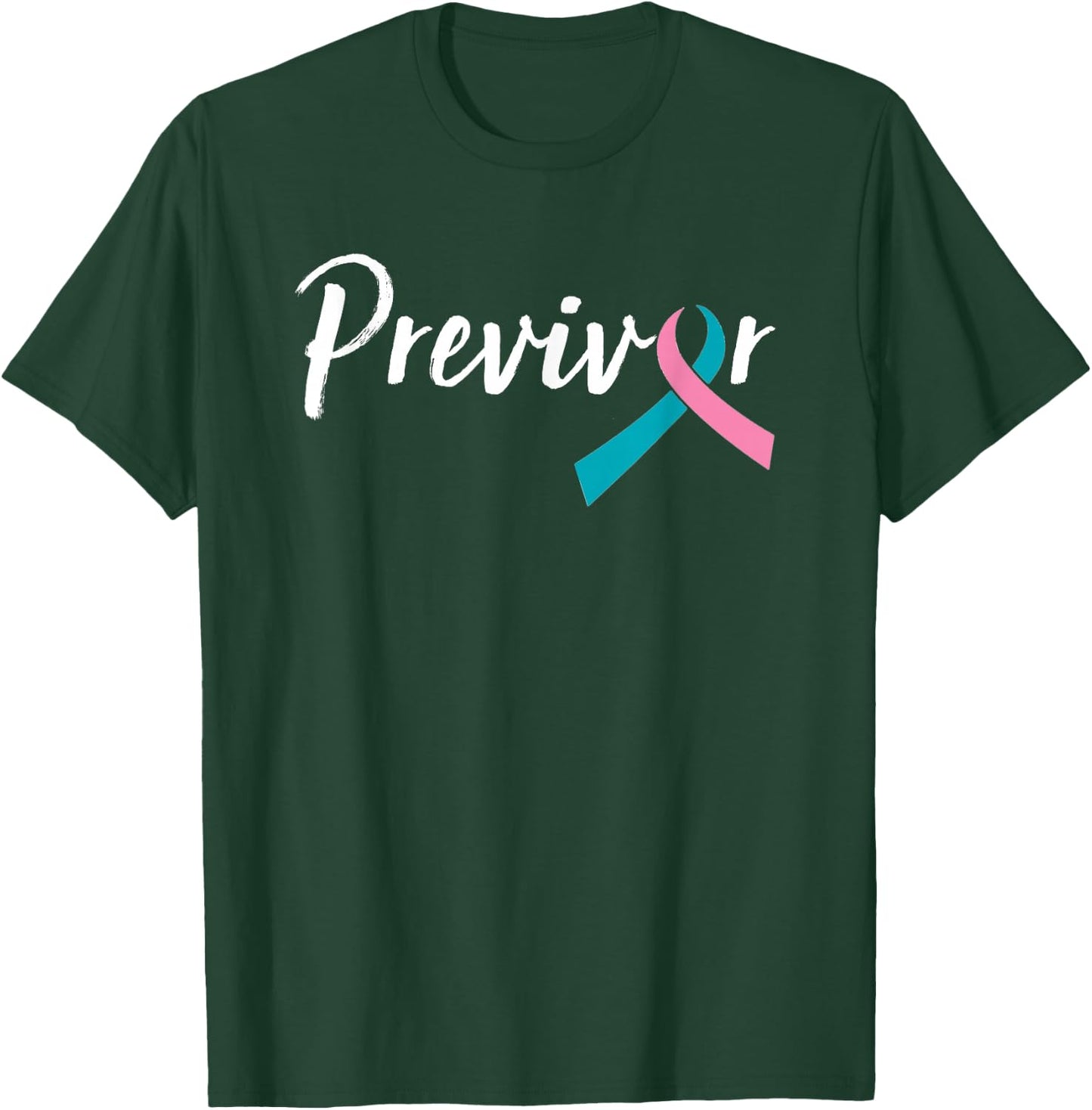 Script Previvor With Pink & Teal Ribbon T-Shirt - T-Shirt | Forest