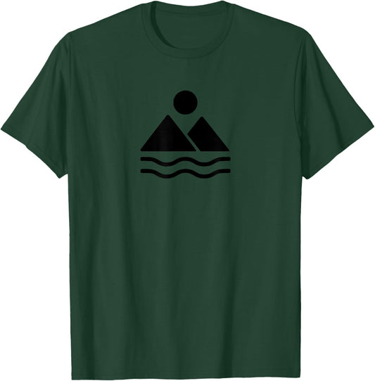 Minimalist Sun Mountain Water Line Art T-Shirt - T-Shirt | Forest
