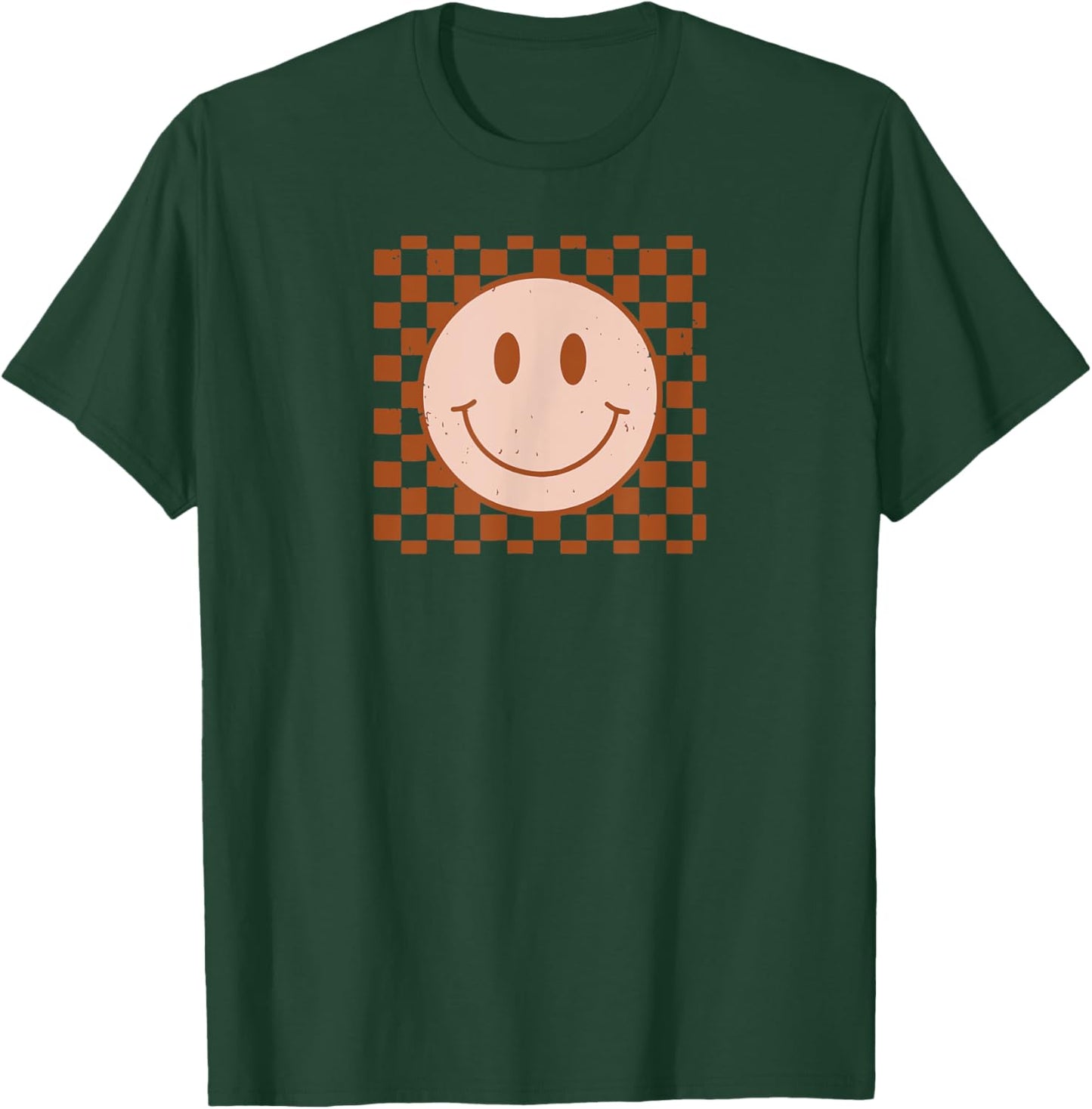 Retro Happy Face Smile Face Checkered Pattern T-Shirt - T-Shirt | Forest